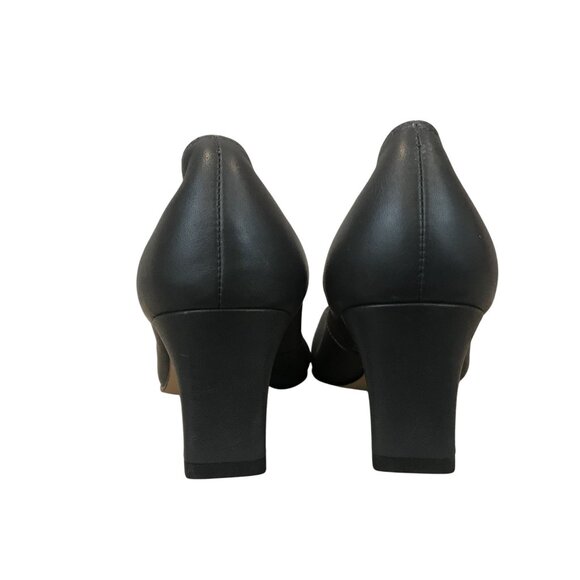 Ros Hommerson Gray Leather Womens Square Toe Pumps Size 7.5 With 2.5" Block Heel - Picture 4 of 9